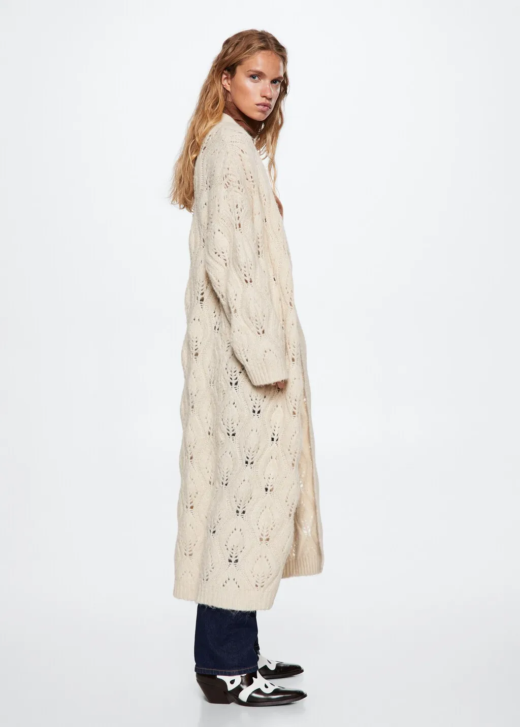 Cardigan lunghezza maglia traforata