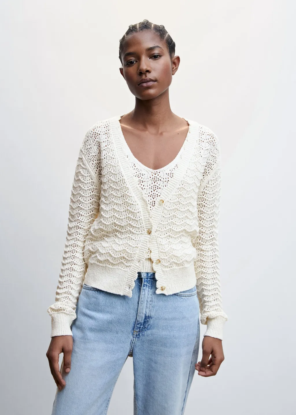 Cardigan traforato bordi ondulati
