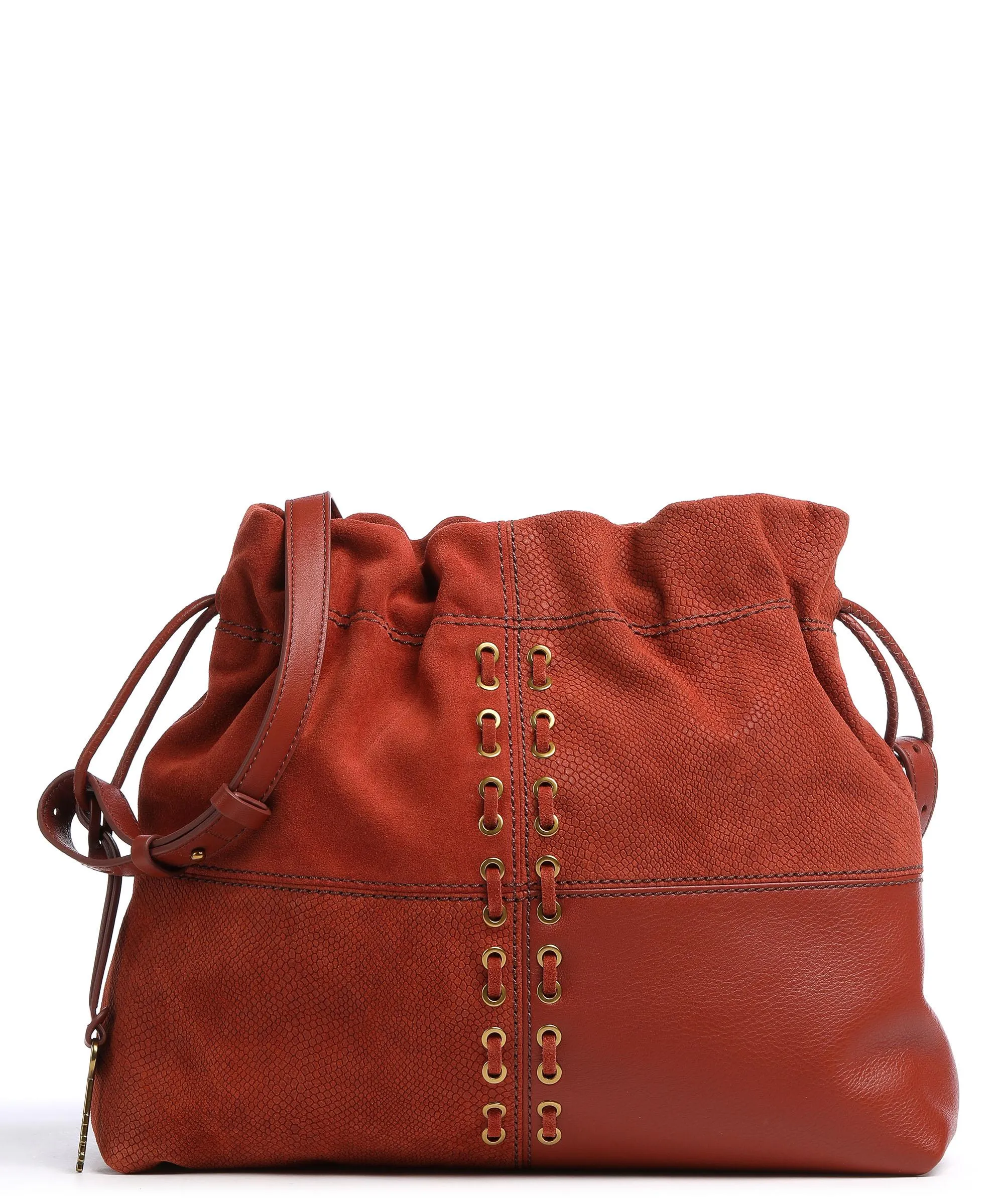  Fossil Gigi Borsa a secchiello pelle sintetica, pelle bovina, pelle bovina ruvida marrone rosso  