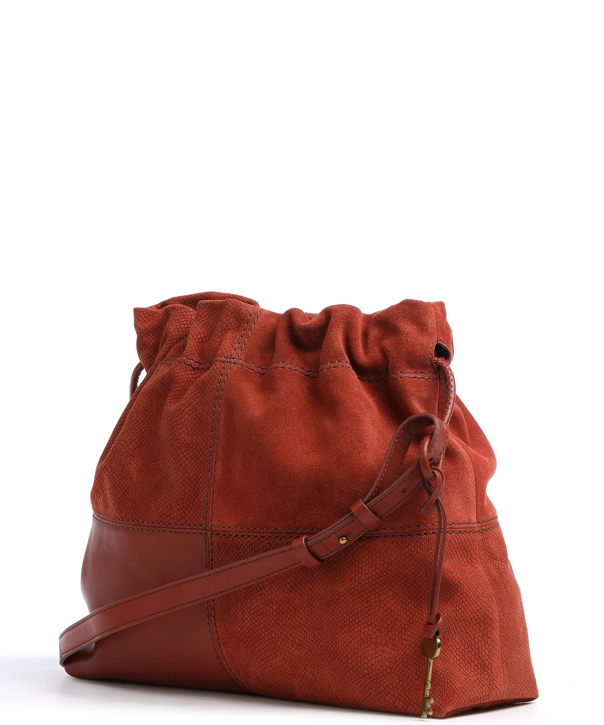  Fossil Gigi Borsa a secchiello pelle sintetica, pelle bovina, pelle bovina ruvida marrone rosso  
