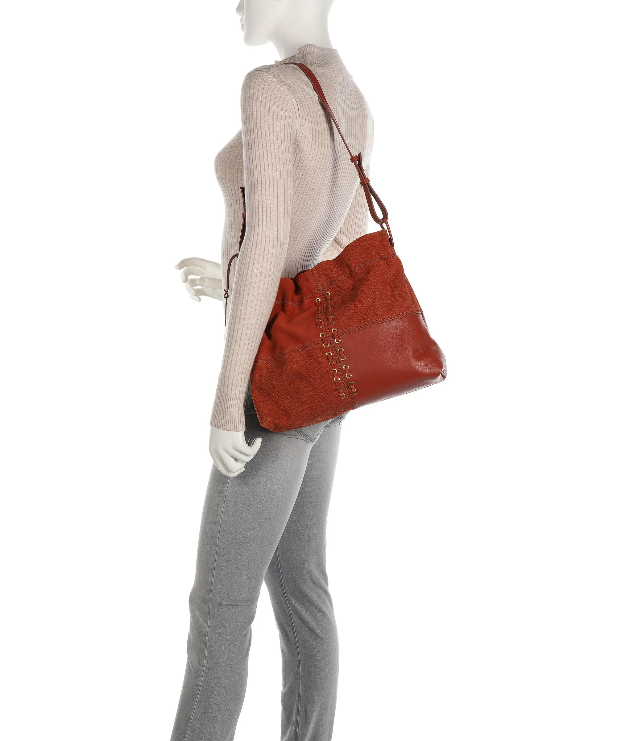  Fossil Gigi Borsa a secchiello pelle sintetica, pelle bovina, pelle bovina ruvida marrone rosso  