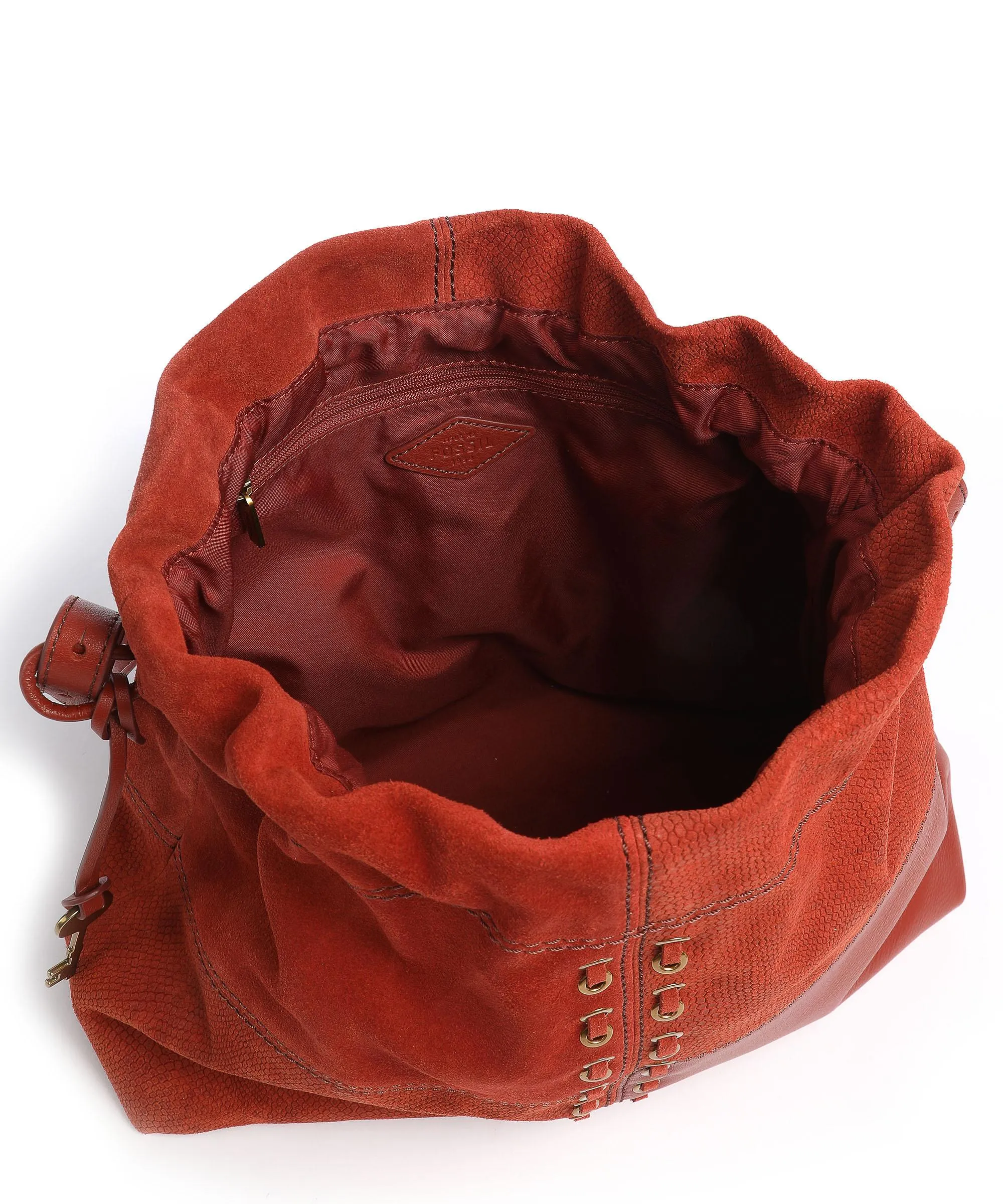  Fossil Gigi Borsa a secchiello pelle sintetica, pelle bovina, pelle bovina ruvida marrone rosso  