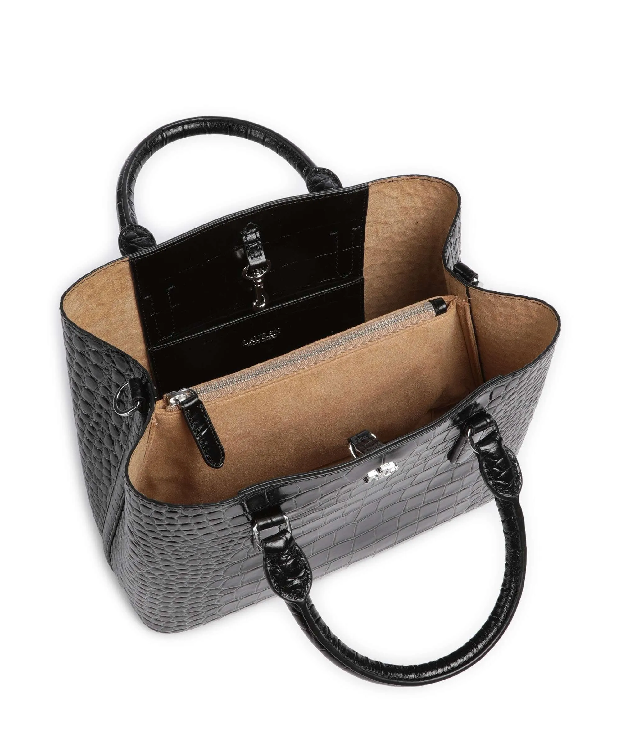  Lauren Ralph Lauren Marcy 26 Borsa a mano pelle di vacchetta goffrata nero  