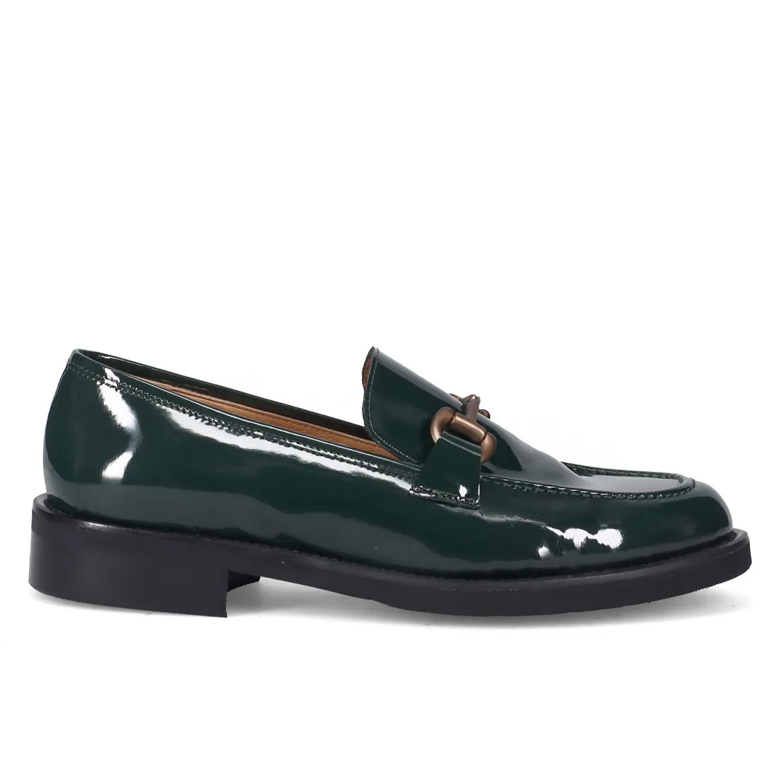 Mocassino da donna Luca Grossi in vernice verde con morsetto oro