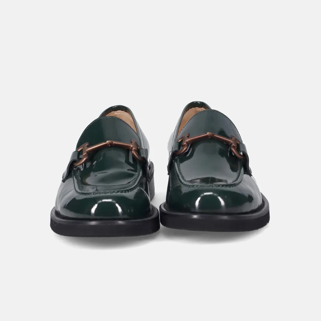 Mocassino da donna Luca Grossi in vernice verde con morsetto oro