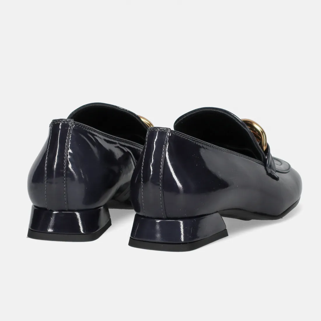 Mocassino da donna Poesie Veneziane blu in vernice con catena oro