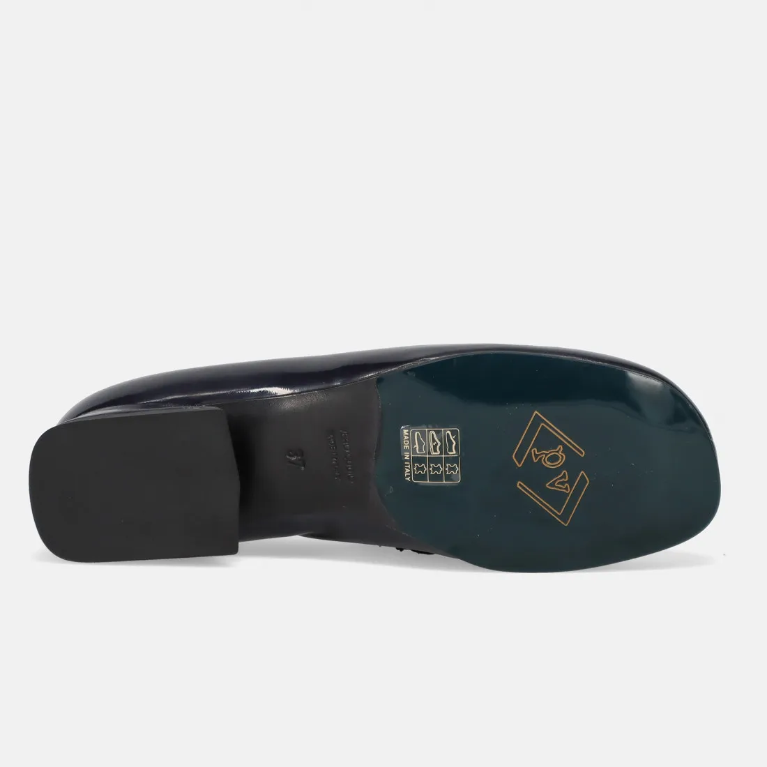 Mocassino da donna Poesie Veneziane blu in vernice con catena oro