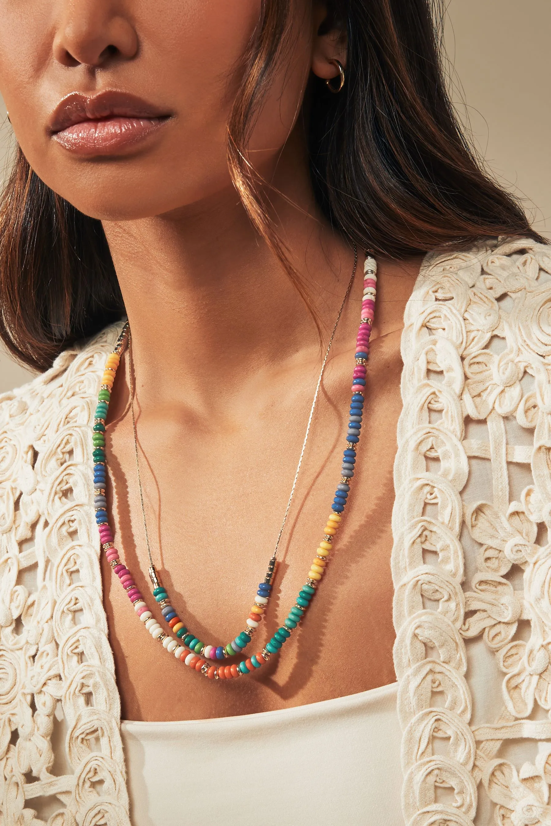 Multicolore  - Collana lunga a due fili con perline