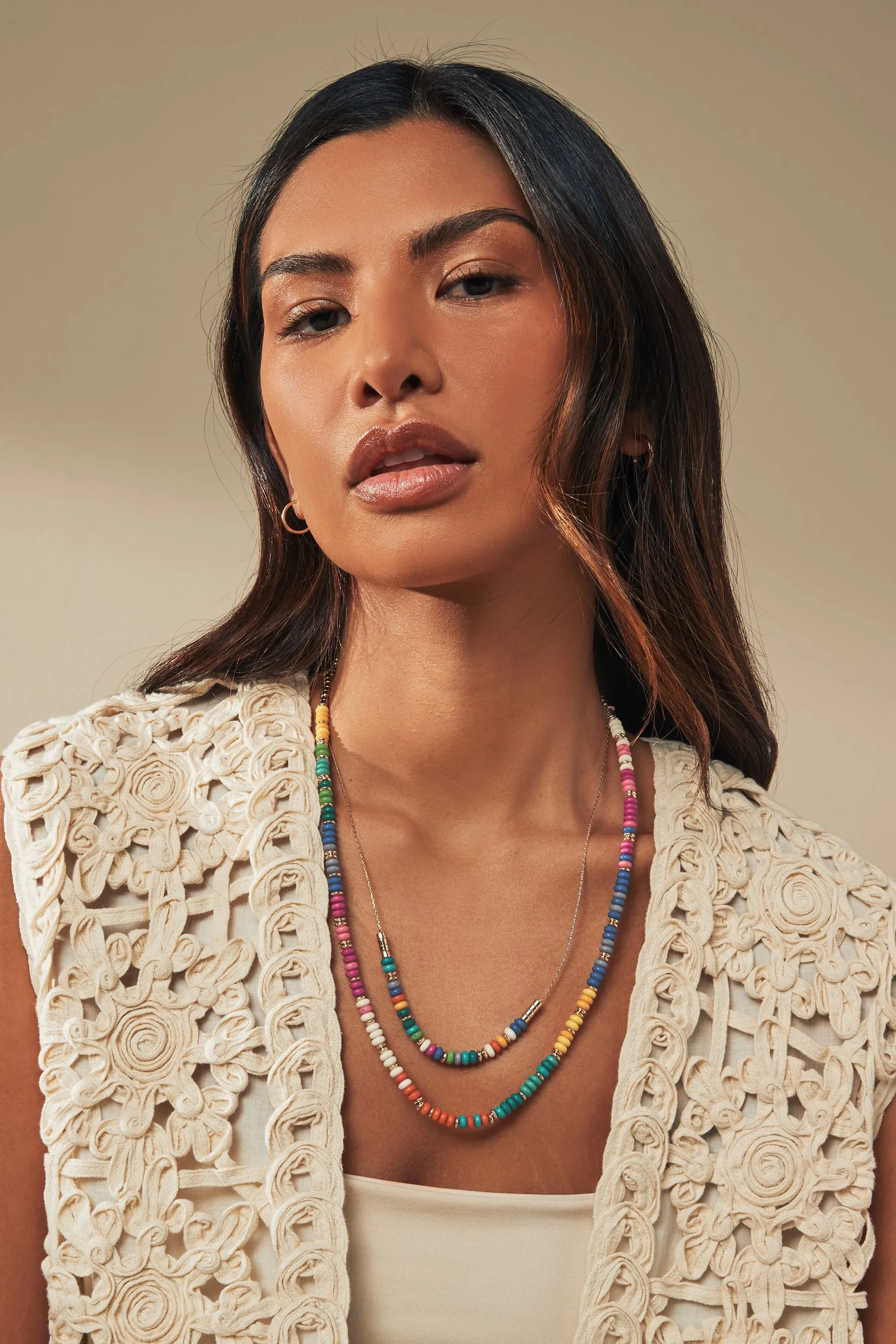 Multicolore  - Collana lunga a due fili con perline