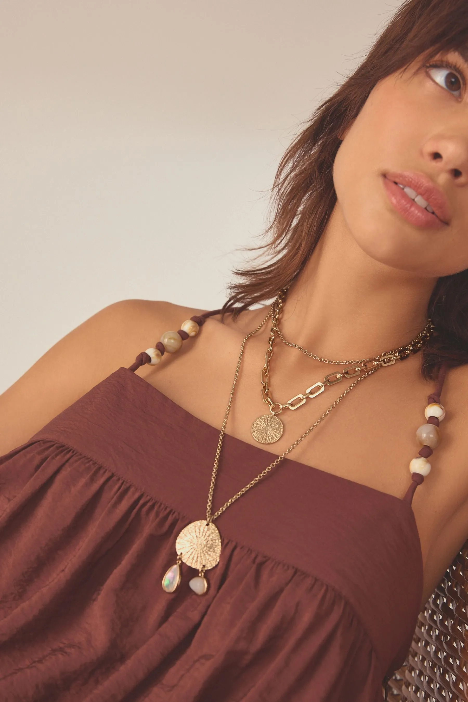 Oro  - Collana multistrato con dischi in acciaio riciclato