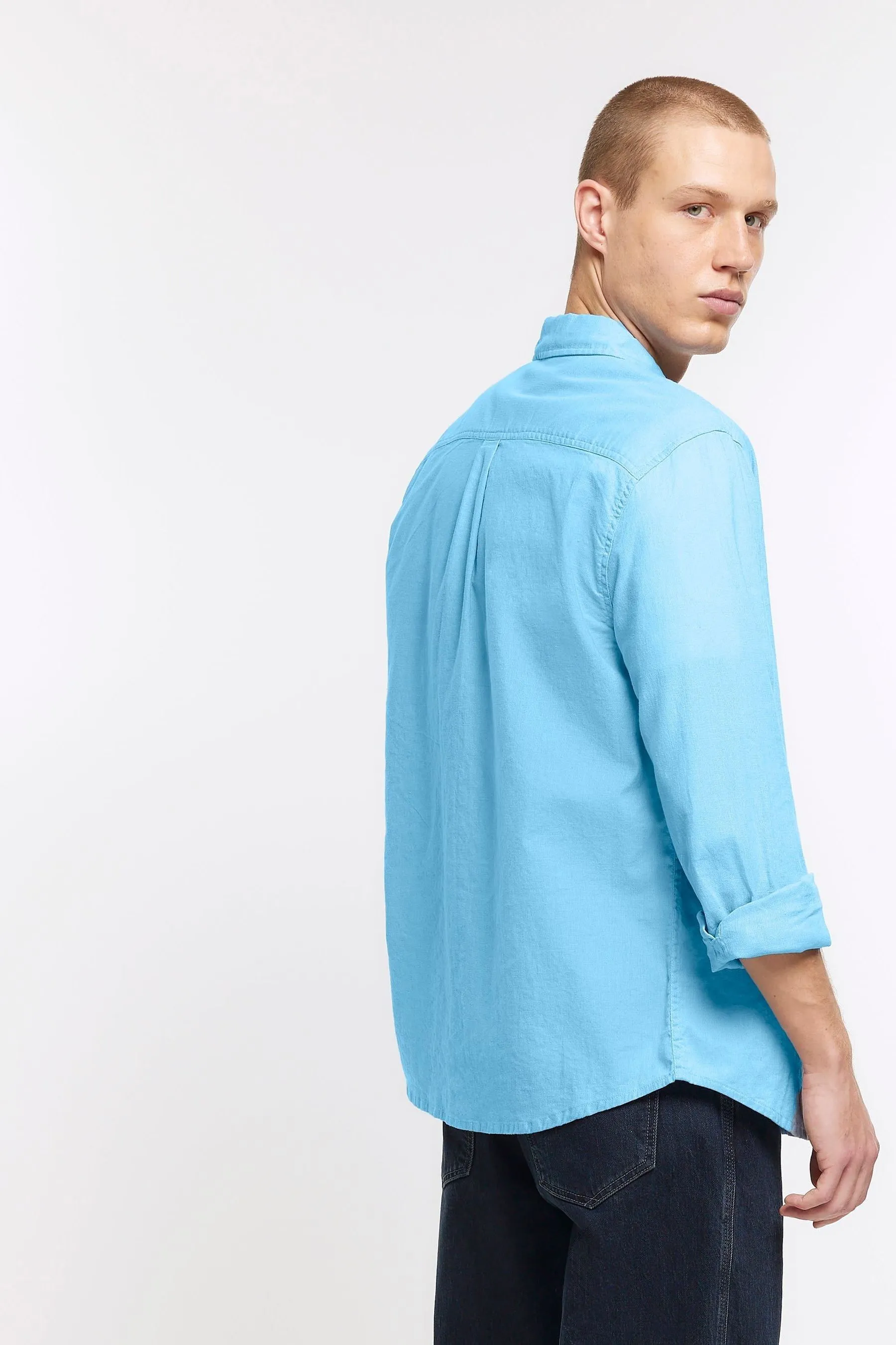 River Island - Camicia in lino a maniche lunghe