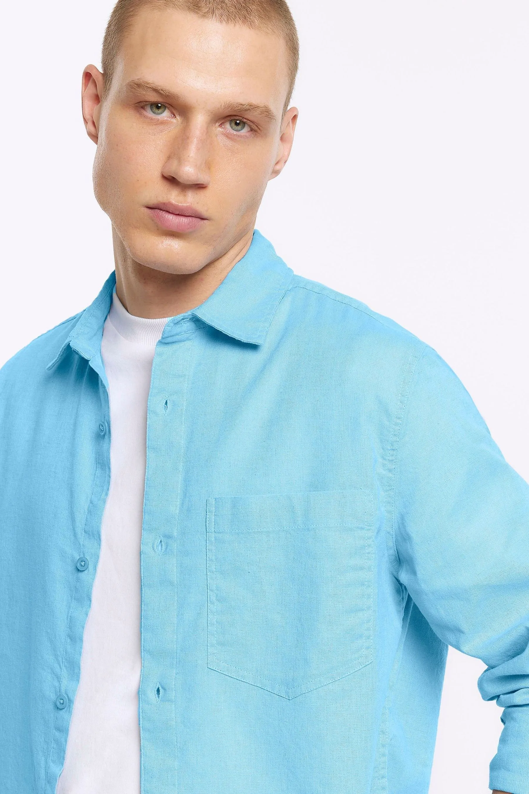 River Island - Camicia in lino a maniche lunghe