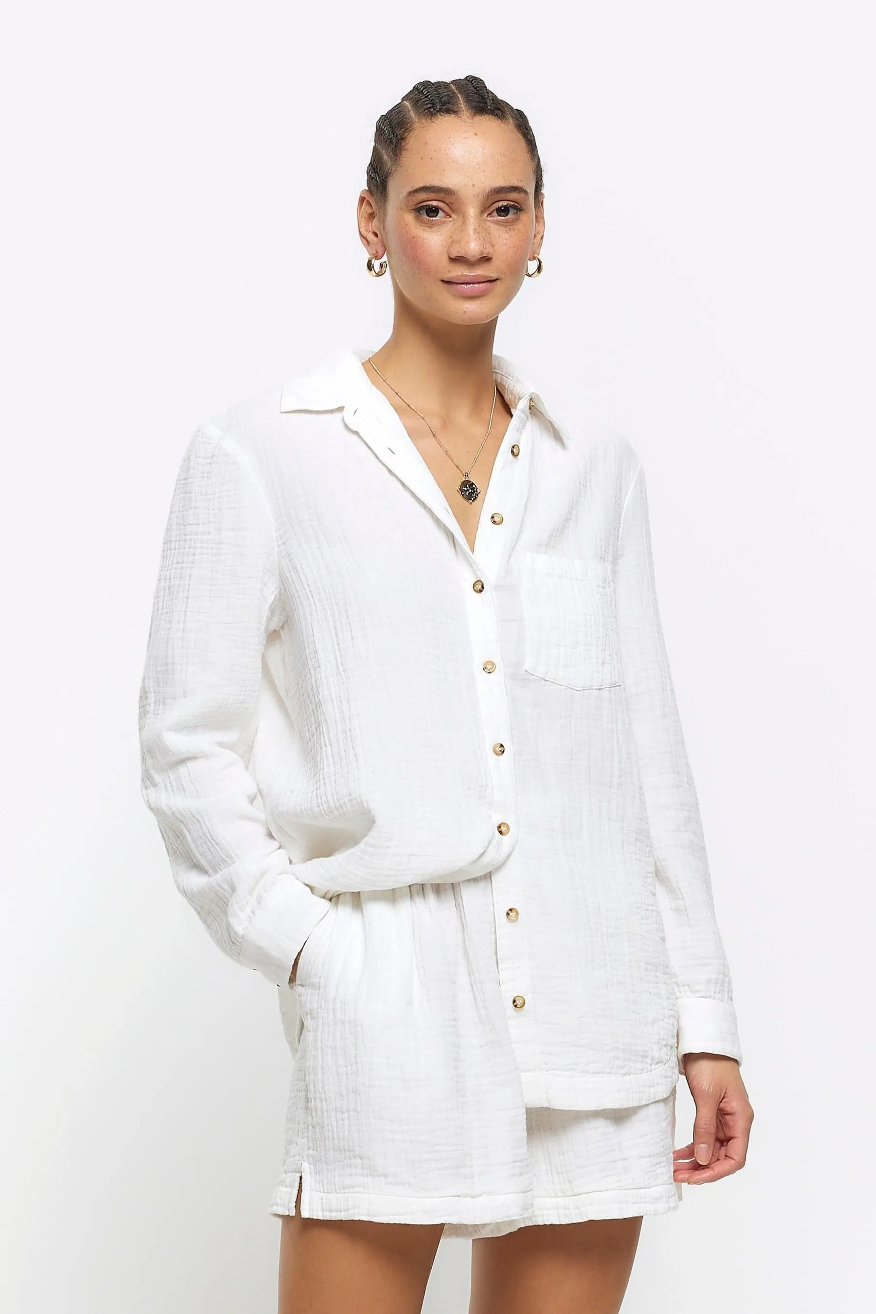 River Island - Camicia in lino effetto lino