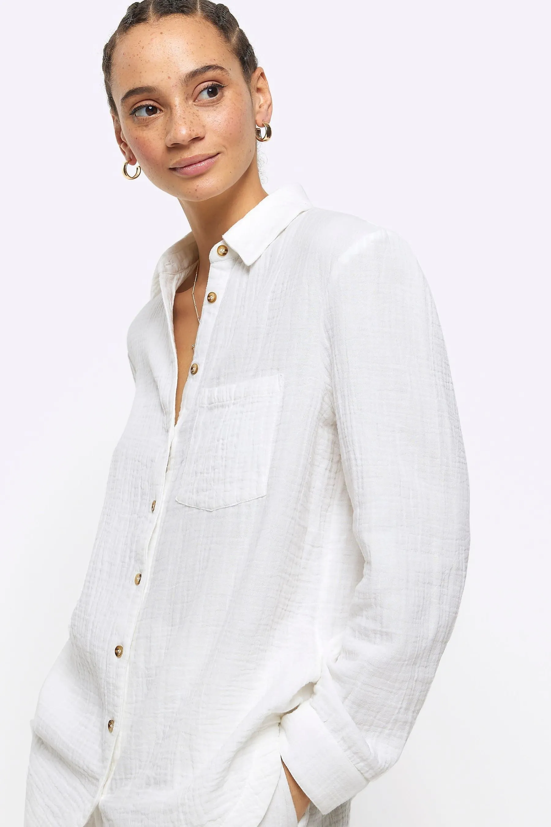 River Island - Camicia in lino effetto lino