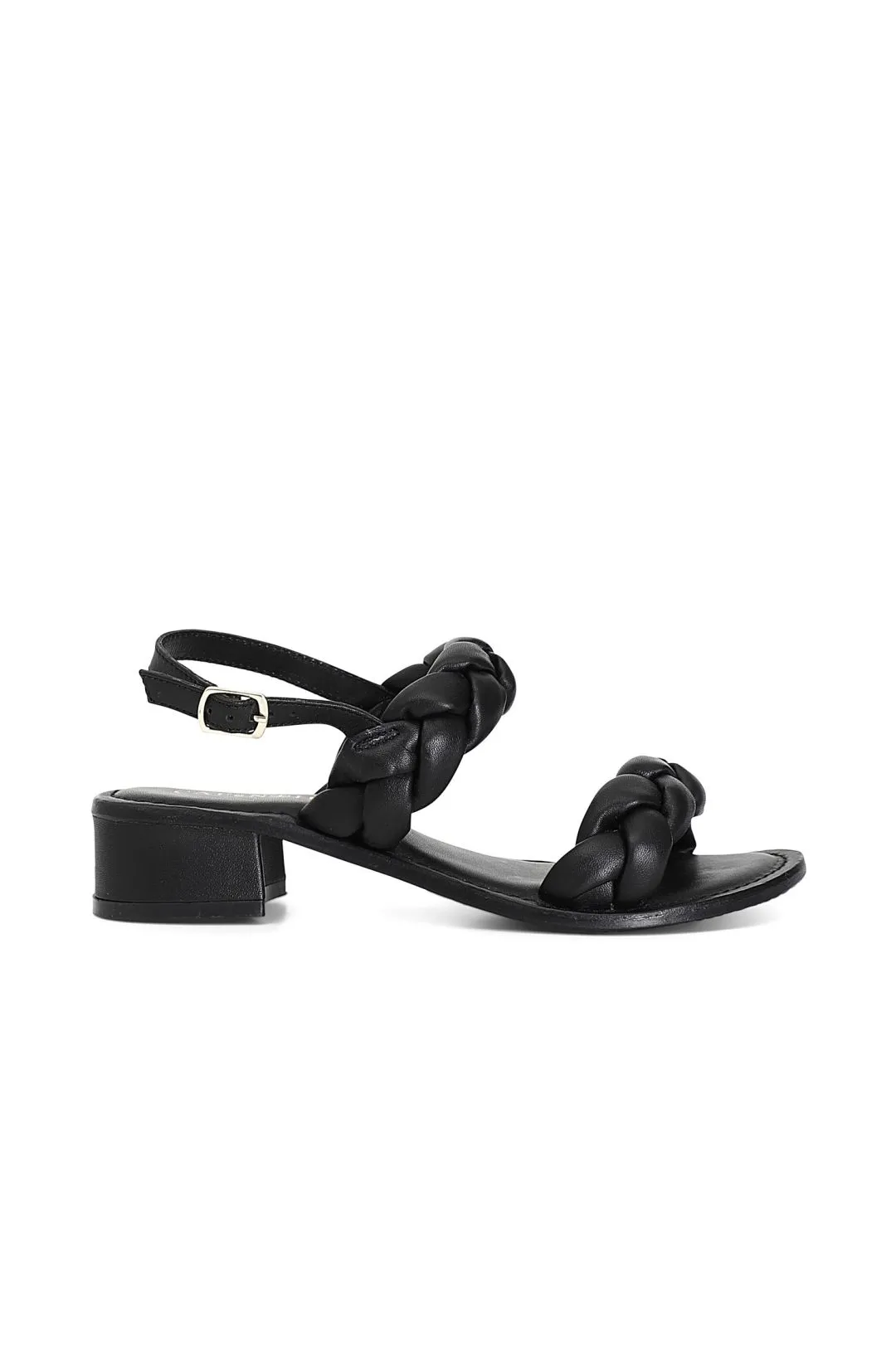 sandali due fasce in pelle intrecciata nero