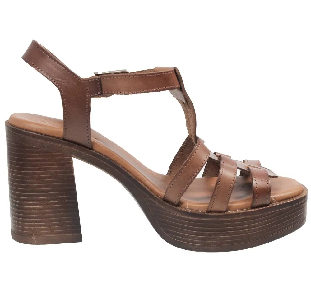 Sandali in Pelle con tacco e plateau
