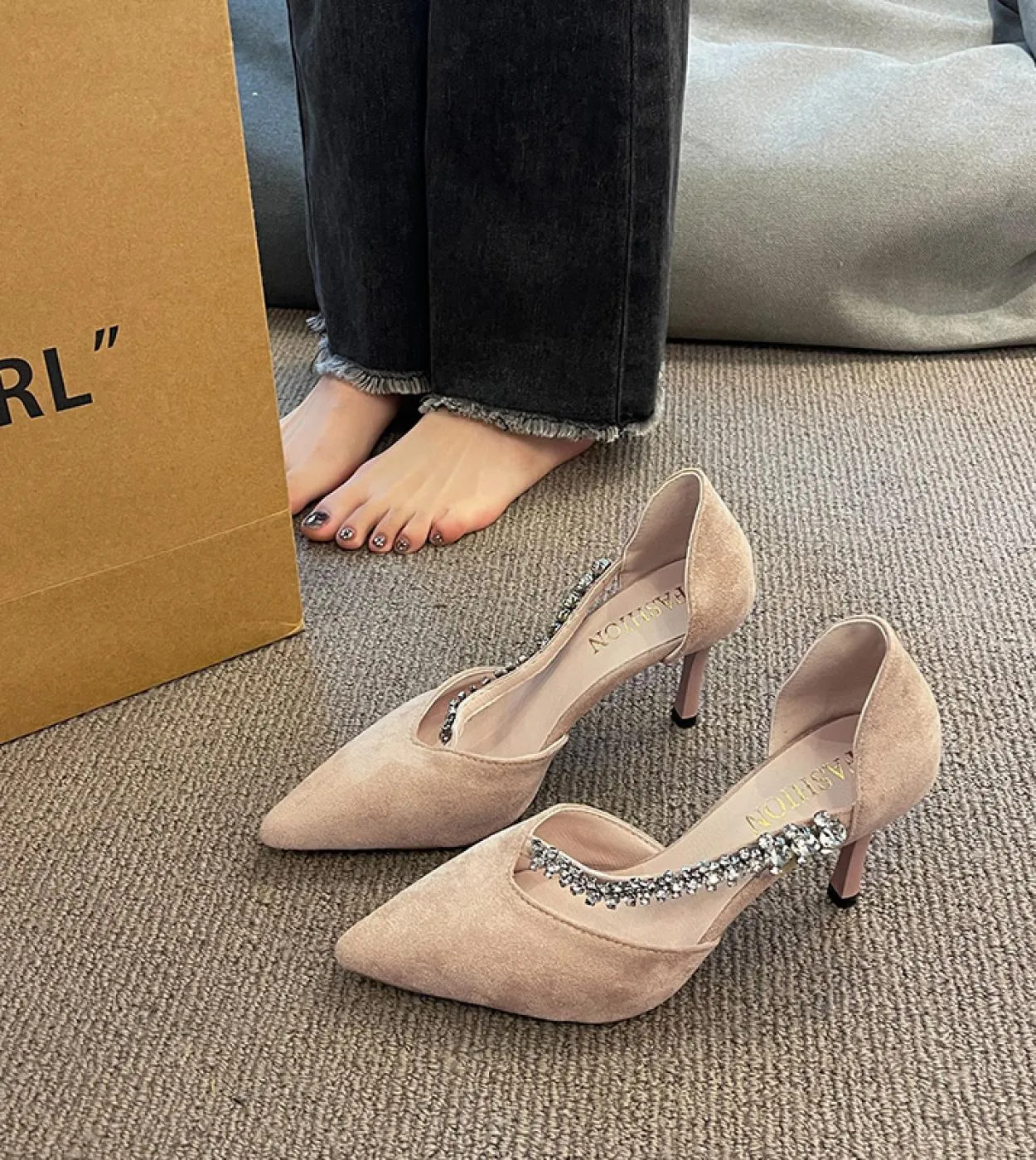Scarpe con tacco alto da donna Scarpe da ufficio comode blu carine con tacco alto 2023 Lady Fashion Sweet Spring Slip On High He