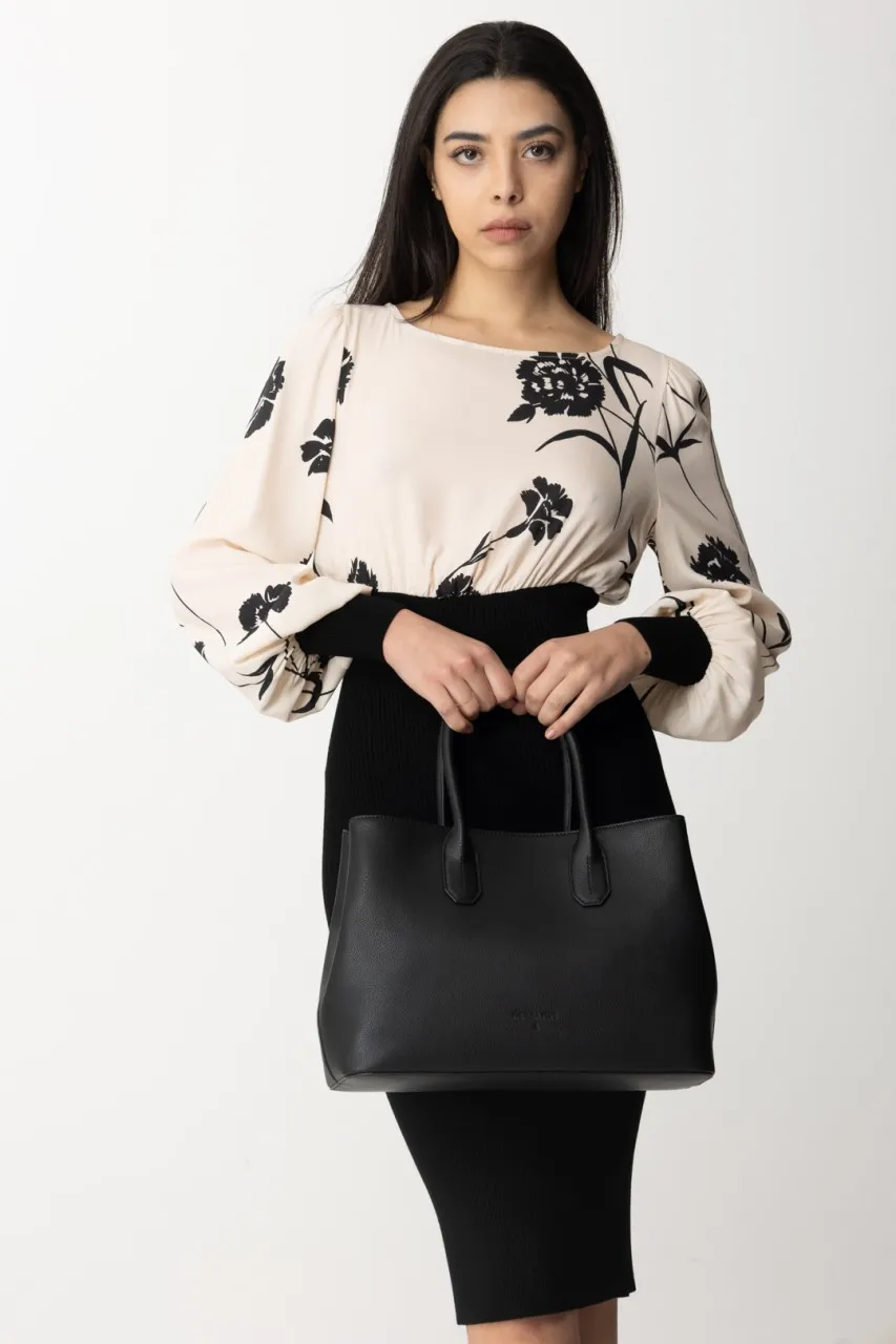 Shopping bag in pelle martellata Black/Light Gold