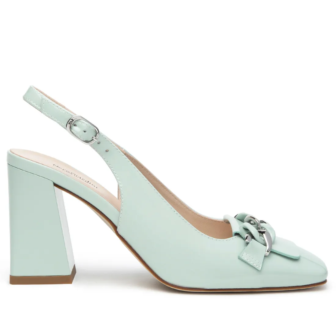 Slingback NeroGiardini in vernice verde acqua