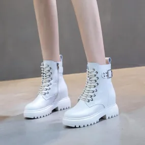 Stivali da banchetto per feste alla moda da donna Stivali con plateau Scarpe in vera pelle Stivali bianchi neri Stringati alla c