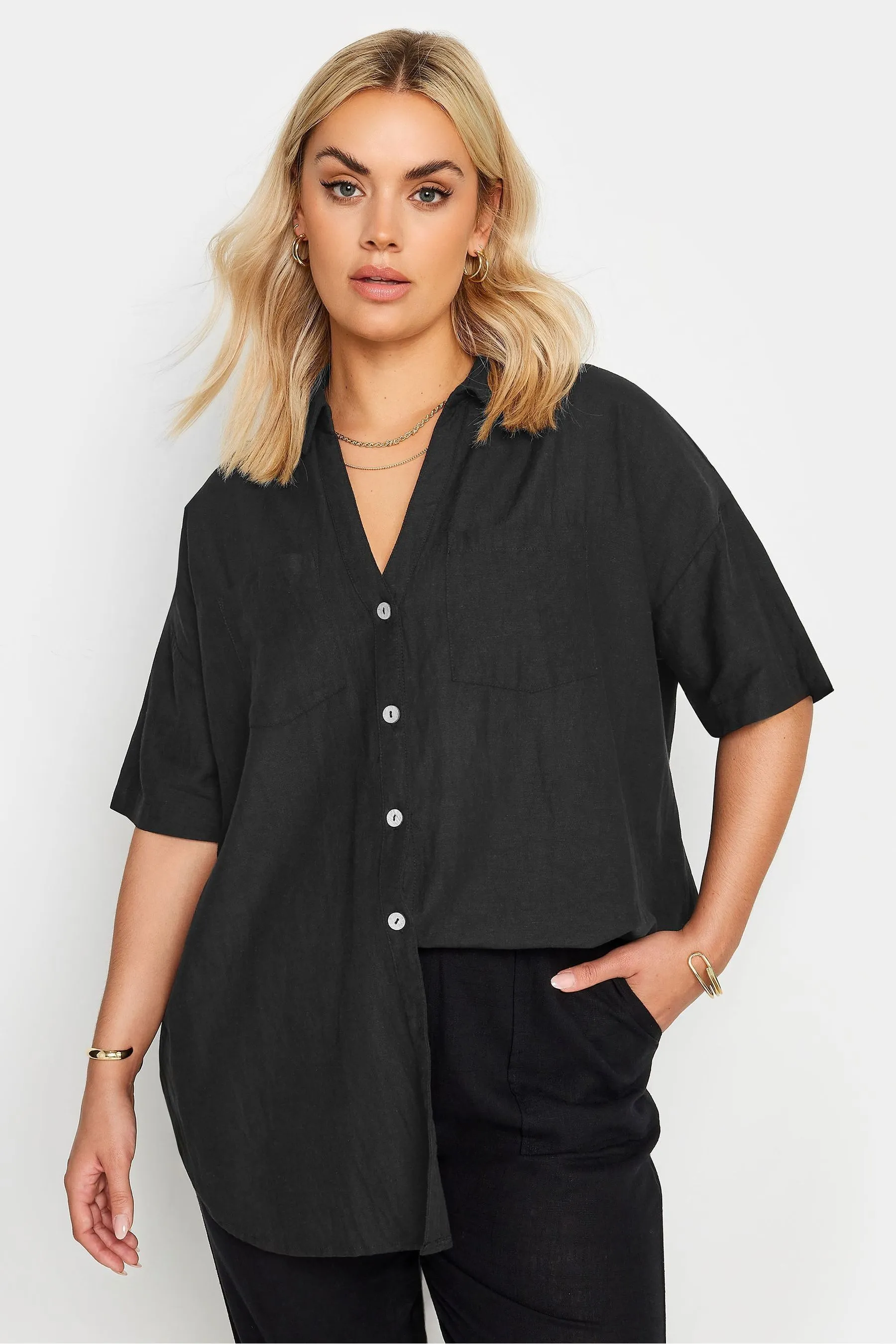 Yours Curve - Camicia multitasche in lino