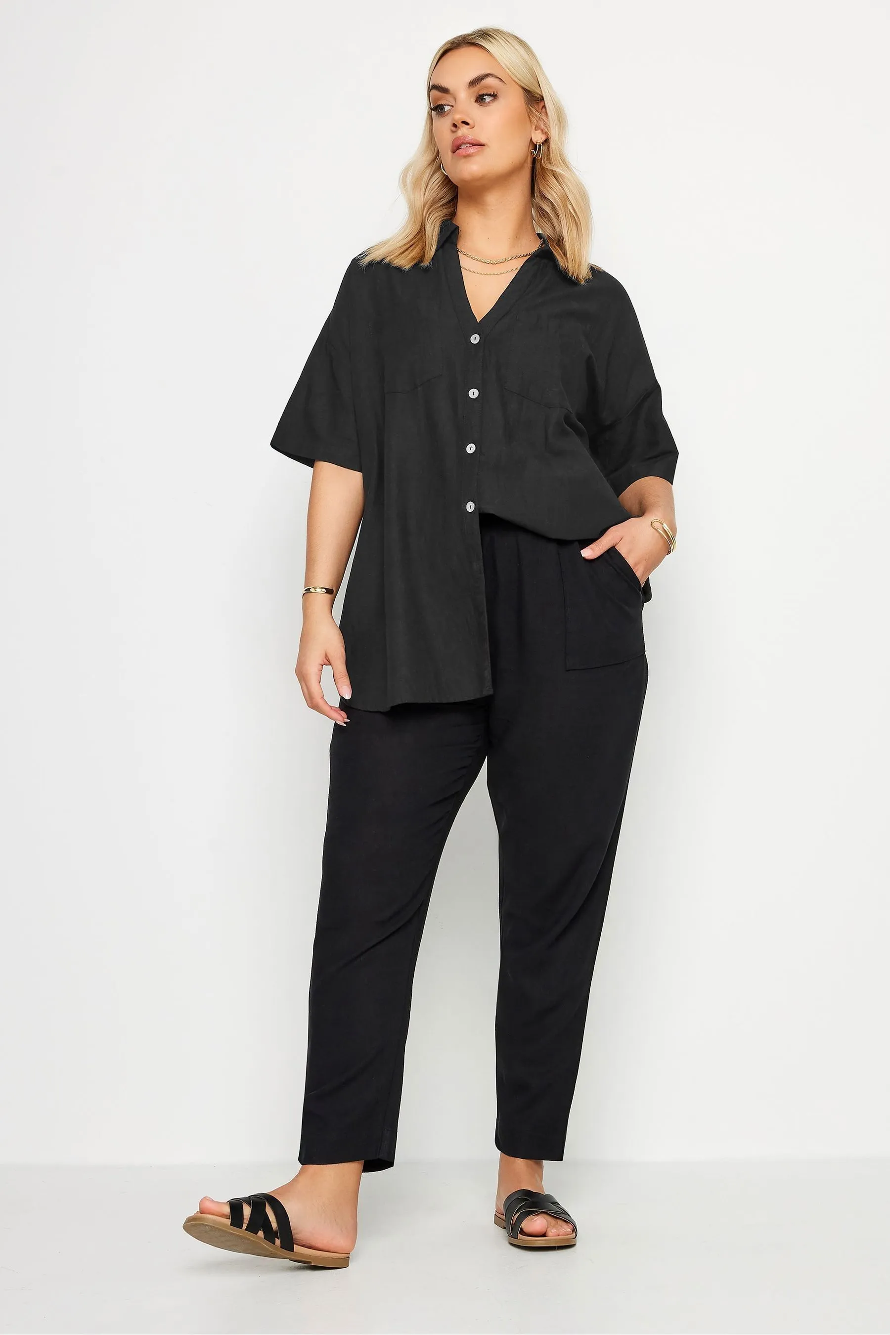 Yours Curve - Camicia multitasche in lino
