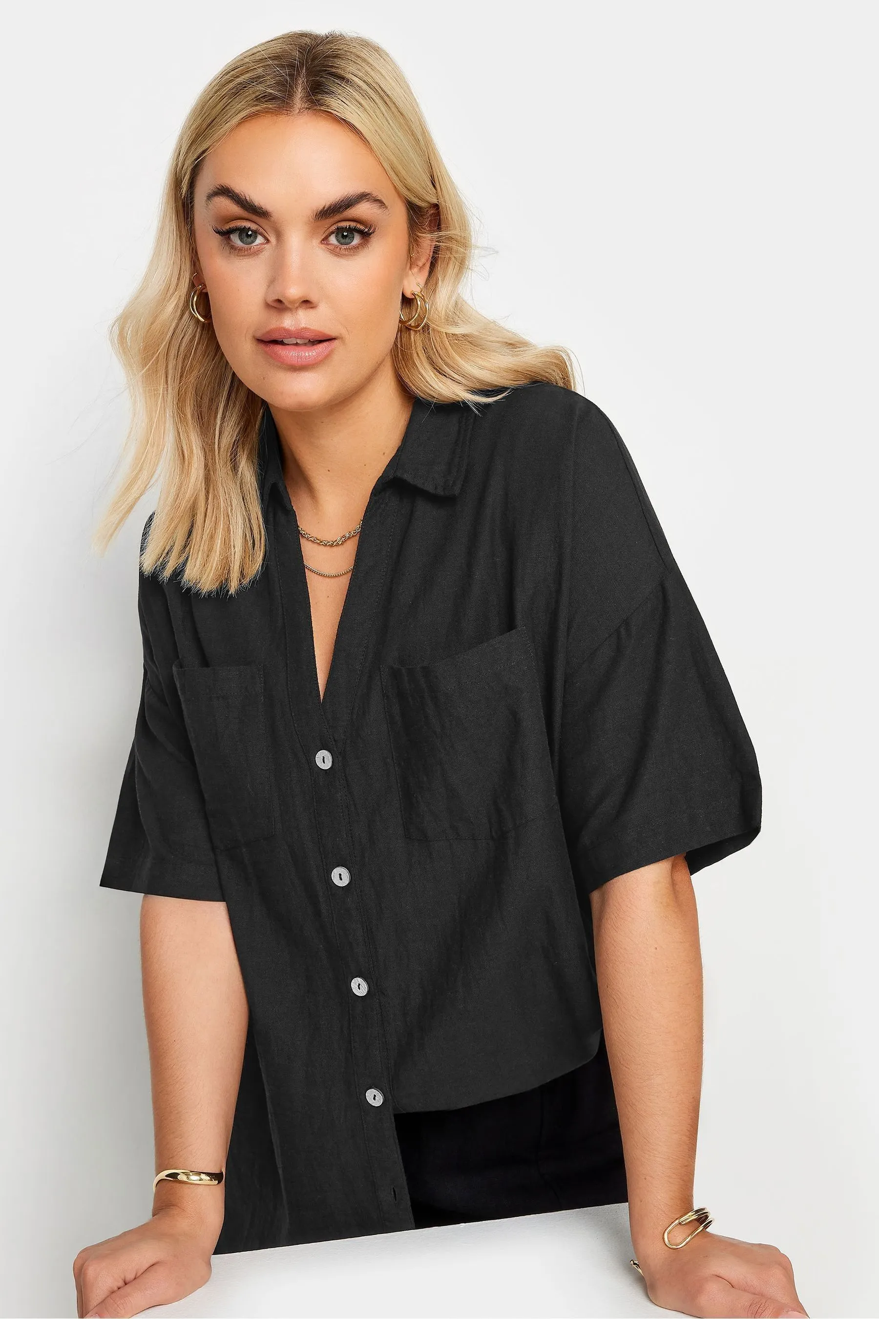 Yours Curve - Camicia multitasche in lino
